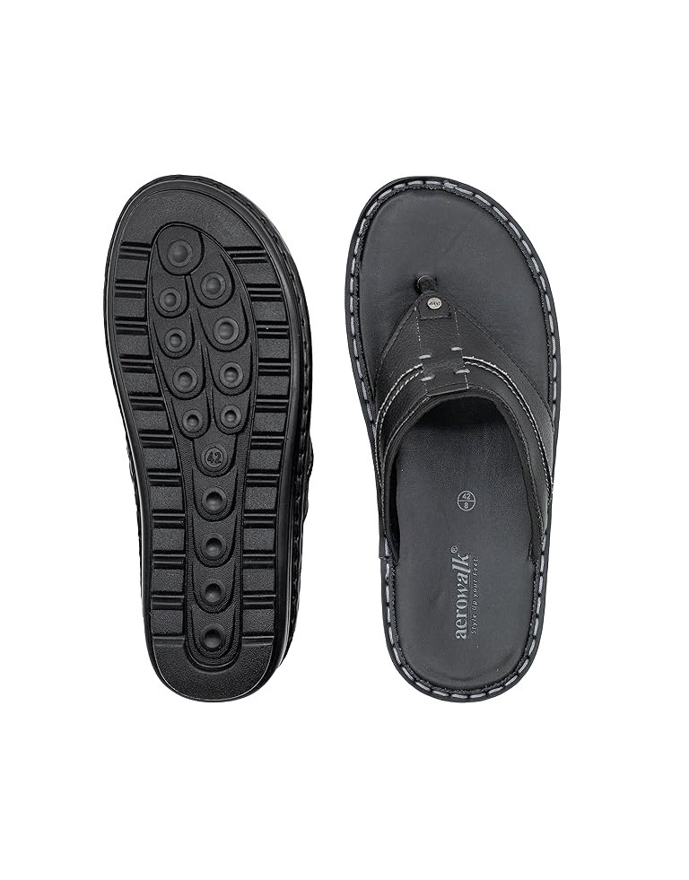 AEROWALK Black Stylish V-Shape Fashion Sandal Slipper for Men 1.3