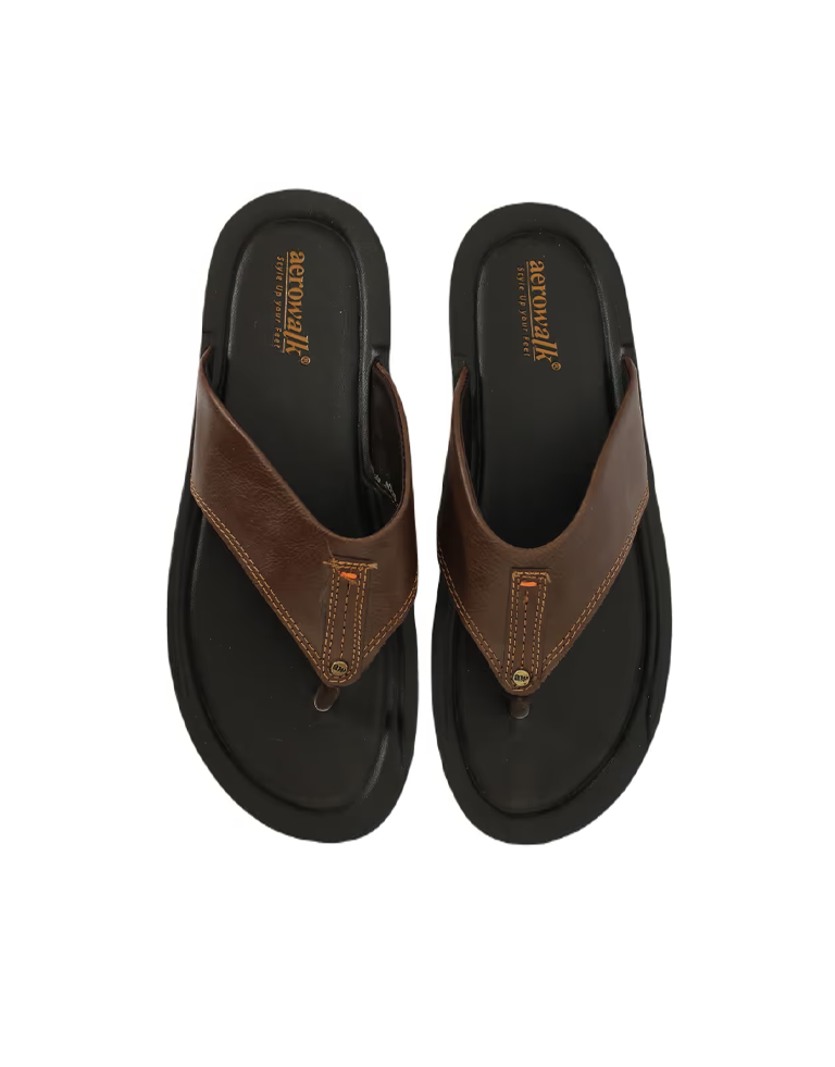 AEROWALK Brown Black Stylish T-Shape Fashion Slipper for Men 1.4