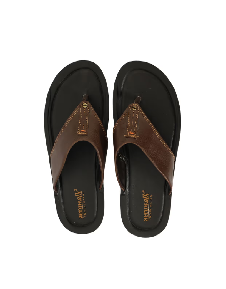 AEROWALK Brown Black Stylish T-Shape Fashion Slipper for Men 1.4