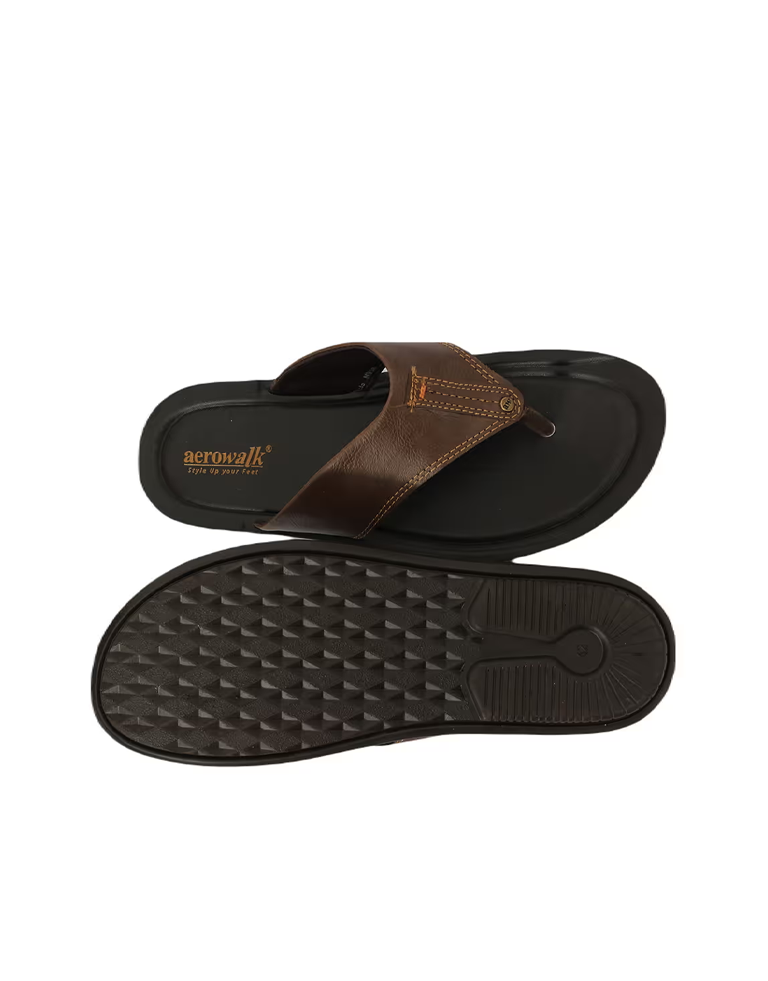 AEROWALK Brown Black Stylish T-Shape Fashion Slipper for Men 1.5